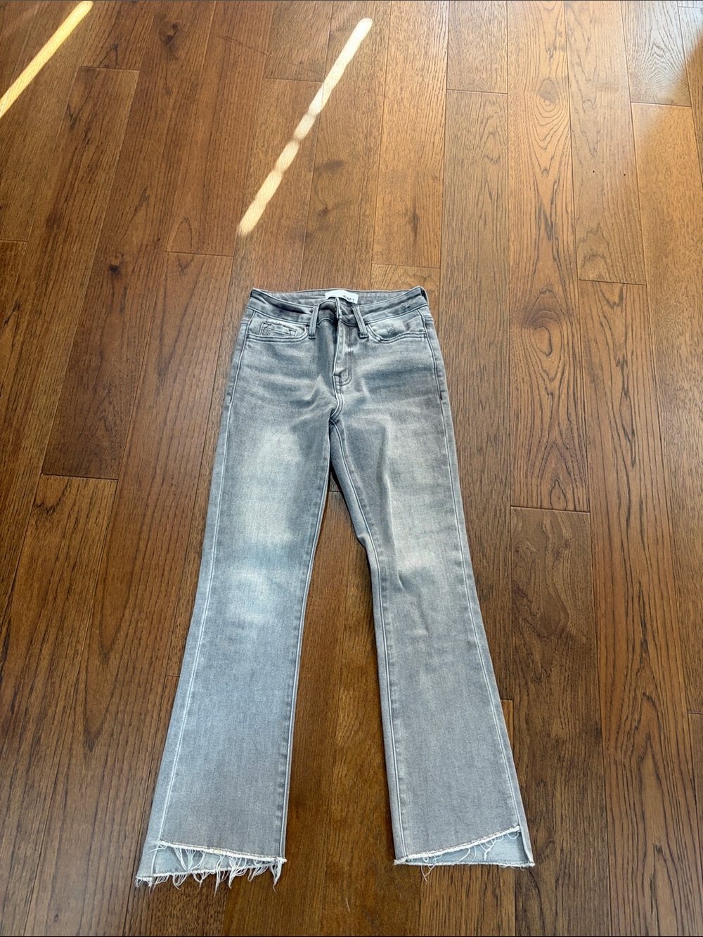Light Gray Flared Jeans with Frayed Hem